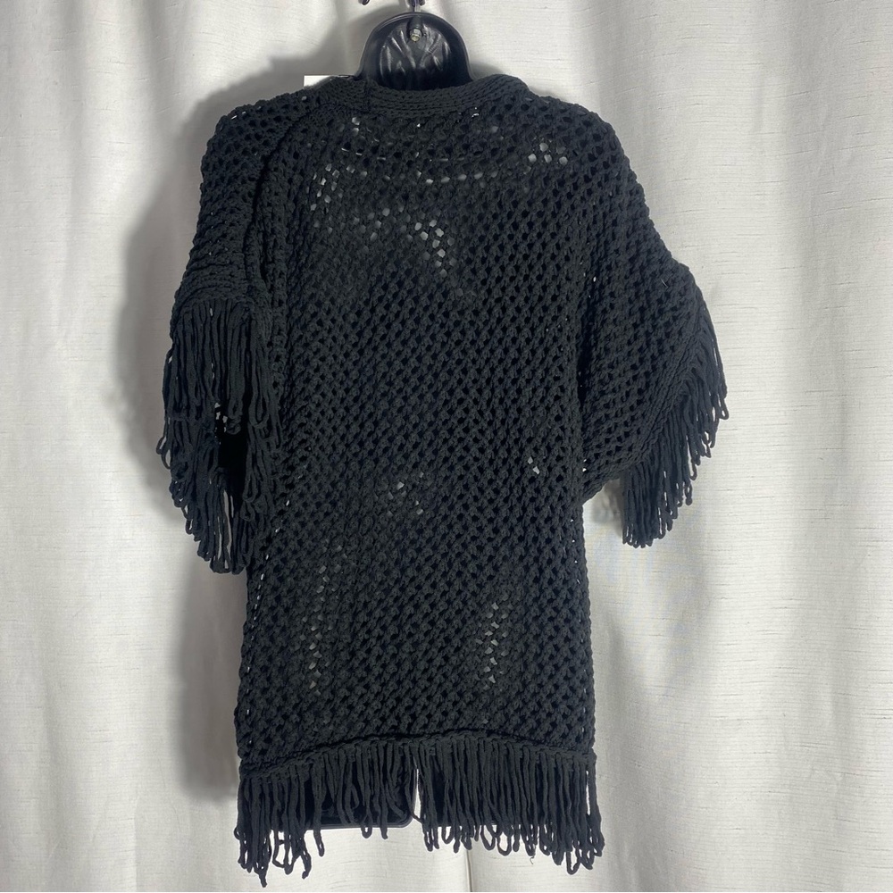 Zara Black Crochet Poncho Fringe Boho Cover Up Size S-M Knit Beach Top - Picture 5 of 8